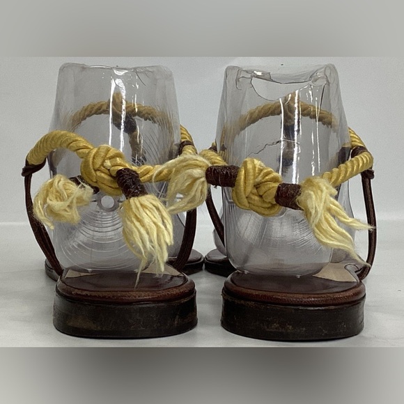 Jimmy Choo, size 7 (EU 37.5) Dark Brown Leather Silk Thong Sandals - Picture 7 of 11